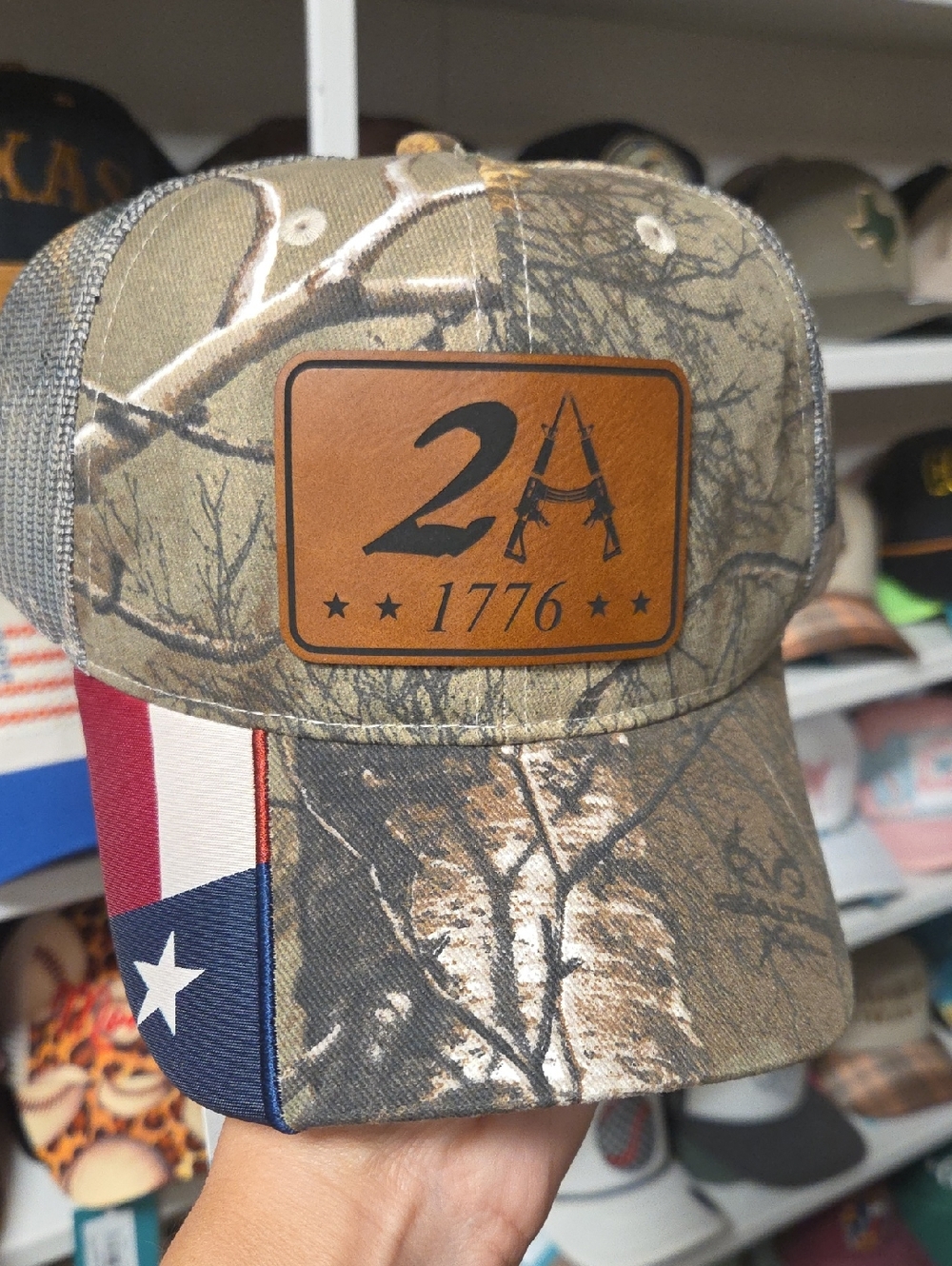 2A 1776 Camouflage Trucker Hat with Texas Flag Accent